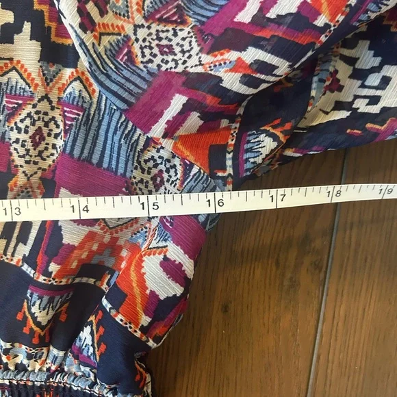 Boho Old Navy Waist-Defined V-Neck Midi Dress Blue Aztec Geometric Print - Picture 9 of 10